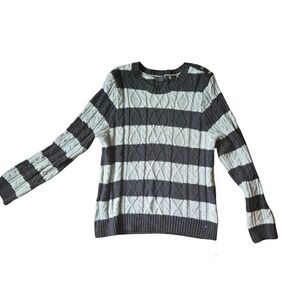 Women's Comfy Cozy Cable Knit Normcore sweater Size xl 100% Cotton Two Tone Gray